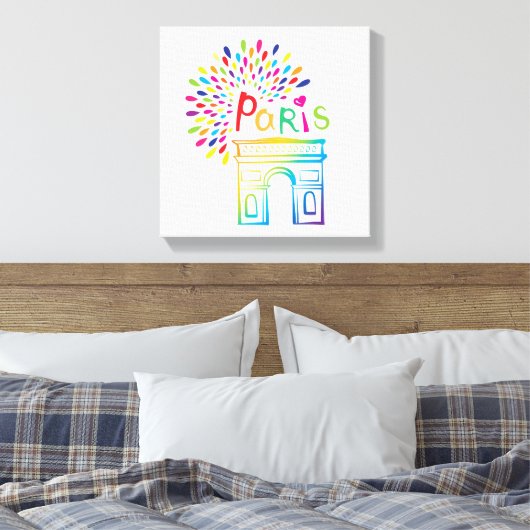 Parijs Frankrijk | Arc de Triomphe | Neon Design Canvas Afdruk (Insitu (Slaapkamer))