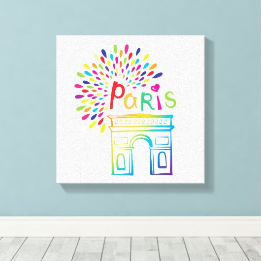 Parijs Frankrijk | Arc de Triomphe | Neon Design Canvas Afdruk (Insitu (Houten vloer))