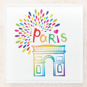 Parijs Frankrijk Arc de Triomphe Neon Design Glazen Onderzetter