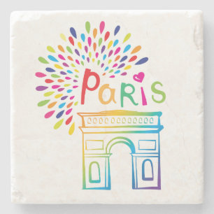 Parijs Frankrijk Arc de Triomphe Neon Design Stenen Onderzetter