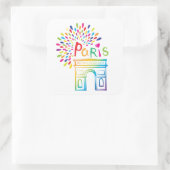 Parijs Frankrijk | Arc de Triomphe | Neon Design Vierkante Sticker (Tas)
