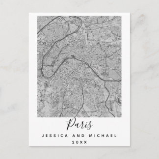 Parijs Frankrijk City Map Couple Name Date Black W Briefkaart