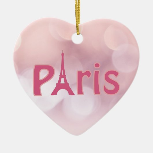 Parijs Frankrijk Eiffel Tower Pink Heart Kerstmis Keramisch Ornament (Voorkant)