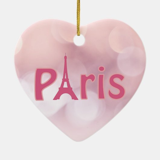 Parijs Frankrijk Eiffel Tower Pink Heart Kerstmis Keramisch Ornament (Achterkant)