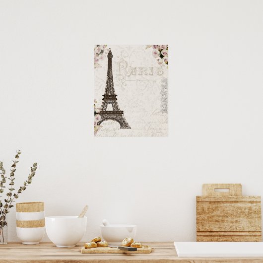 Parijs Frankrijk Eiffel Tower Roses Chic Glamour Poster (Keuken)