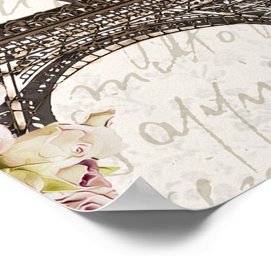 Parijs Frankrijk Eiffel Tower Roses Chic Glamour Poster (Hoek)