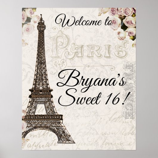 Parijs Frankrijk Eiffel Tower Roses Chic Glamour Poster (Voorkant)