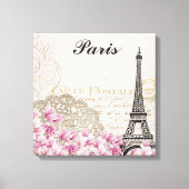 Parijs Frankrijk Eiffel Tower  roze bloemen Canvas Afdruk (Voorkant)