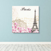 Parijs Frankrijk Eiffel Tower  roze bloemen Canvas Afdruk (Insitu (Houten vloer))