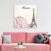 Parijs Frankrijk Eiffel Tower  roze bloemen Canvas Afdruk (Insitu (Woonkamer))