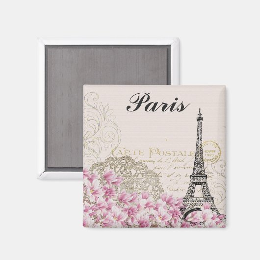 Parijs Frankrijk Eiffel Tower  roze bloemen Magneet (Voorkant / Achterkant)