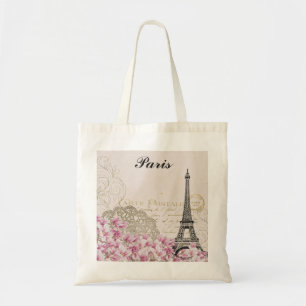 Parijs Frankrijk Eiffel Tower  roze bloemen Tote Bag