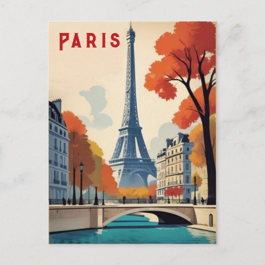 Parijs Frankrijk Eiffeltoren Herfst Retro Reizen Briefkaart (Voorkant)