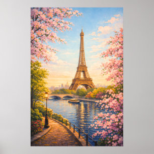 Parijs Frankrijk Eiffeltoren Oude pruimenbloesem Poster