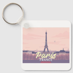 Parijs Frankrijk Eiffeltoren Pastel Travel Design Sleutelhanger