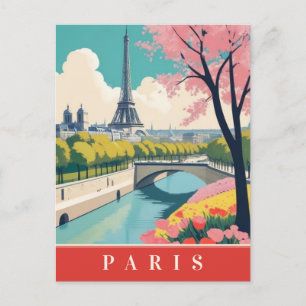 Parijs Frankrijk Eiffeltoren Retro Reizen Floral Briefkaart