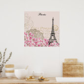 Parijs Frankrijk Eiffeltoren roze bloemen mos Poster (Keuken)