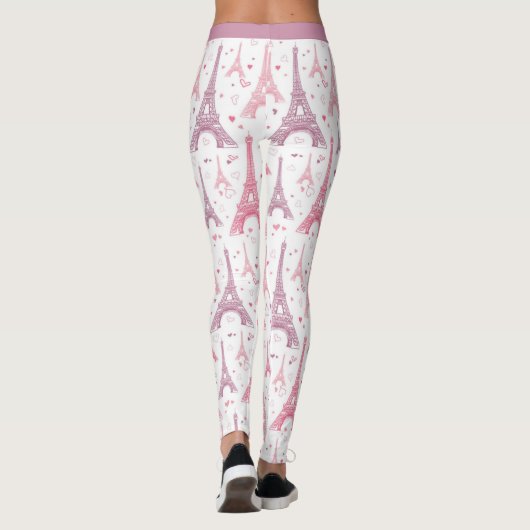 Parijs Frankrijk Eiffeltoren Roze Paarse Yoga Work Leggings (Achterkant)