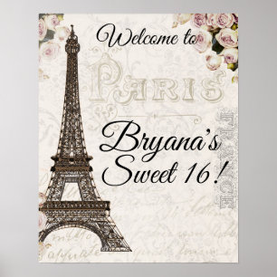 Parijs Frankrijk Eiffeltoren Roze Rozen Chic Glamo Poster