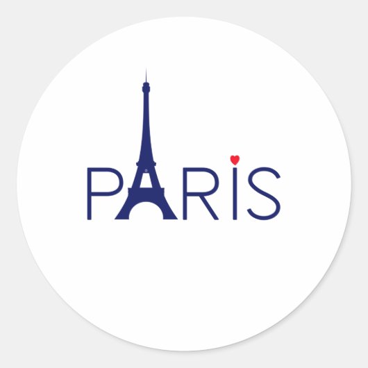 Parijs Frankrijk Eiffeltoren Tekst en Hart Ronde Sticker (Voorkant)