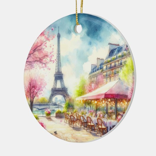 Parijs Frankrijk Eiffeltoren Waterverf Kerst Keramisch Ornament (Links)