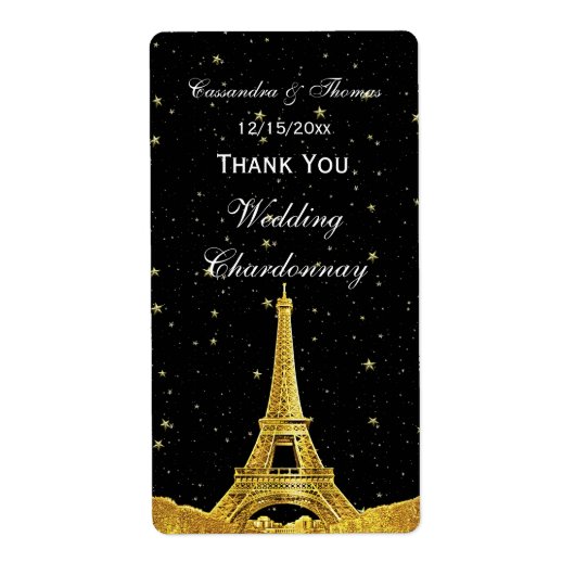 Parijs Frankrijk Gouden Skyline #1 Sterren Wijnlab Etiket (Voorkant)