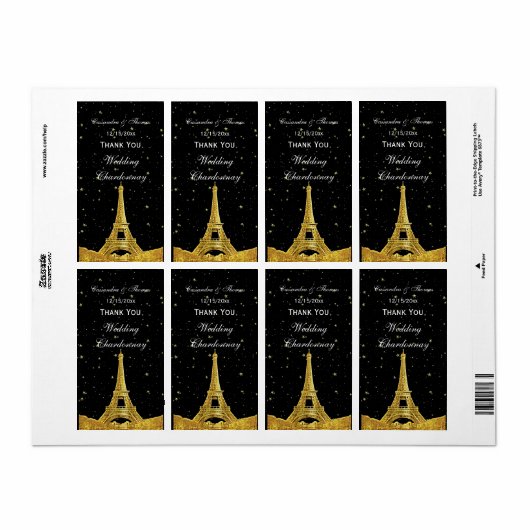 Parijs Frankrijk Gouden Skyline #1 Sterren Wijnlab Etiket (Full Sheet)
