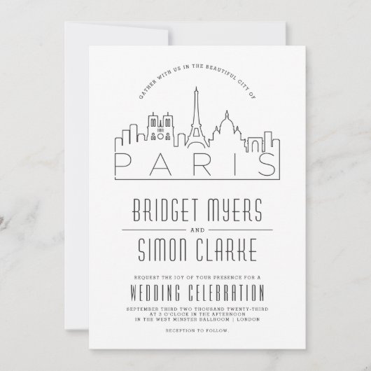 Parijs, Frankrijk Huwelijk | Gestileerde Skyline u Kaart (Voorkant)
