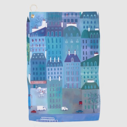 Parijs Frankrijk in Spring Blue Cityscape Painting Golfhanddoek (Voorkant)
