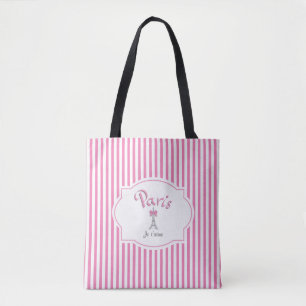 Parijs, Frankrijk, Je t'aime, Roze Stripes Tote Bag