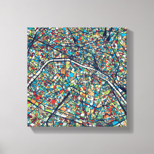 Parijs Frankrijk   Kleurrijke kaart Canvas Afdruk