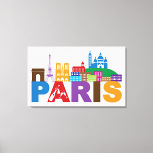 Parijs, Frankrijk Kleurrijke typografie Canvas Afdruk
