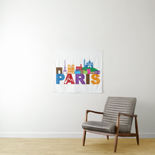 Parijs, Frankrijk Kleurrijke typografie Wandkleed