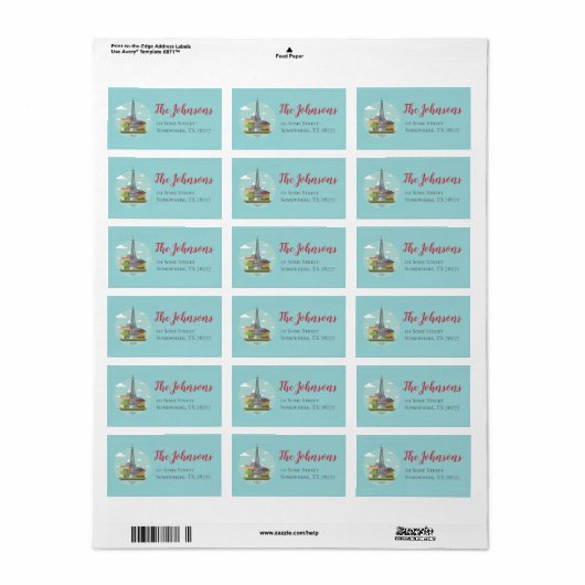 Parijs Frankrijk Landmarks Eiffel Tower Adresetike Etiket (Full Sheet)