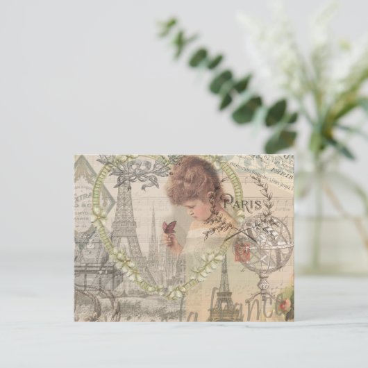 Parijs Frankrijk meisje Eiffel Briefkaart (Staand voorkant)