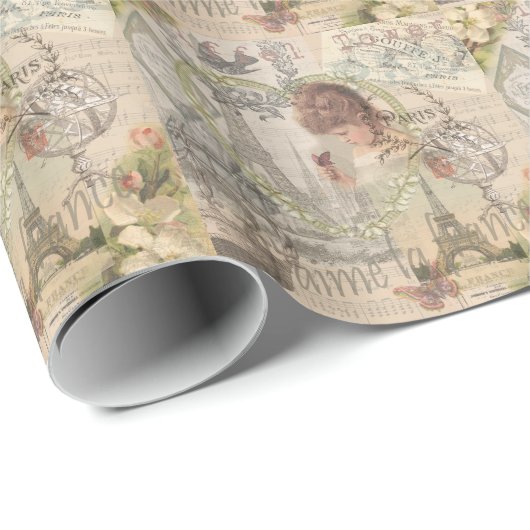 Parijs Frankrijk  meisje Eiffel Cadeaupapier (Rol Hoek)