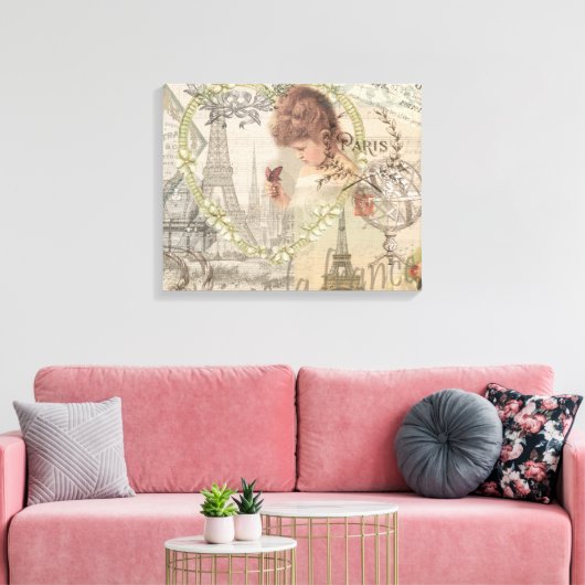 Parijs Frankrijk  meisje Eiffel Canvas Afdruk (Insitu (Woonkamer))