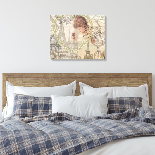 Parijs Frankrijk  meisje Eiffel Canvas Afdruk (Insitu (Slaapkamer))