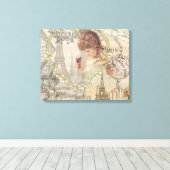 Parijs Frankrijk  meisje Eiffel Canvas Afdruk (Insitu (Houten vloer))
