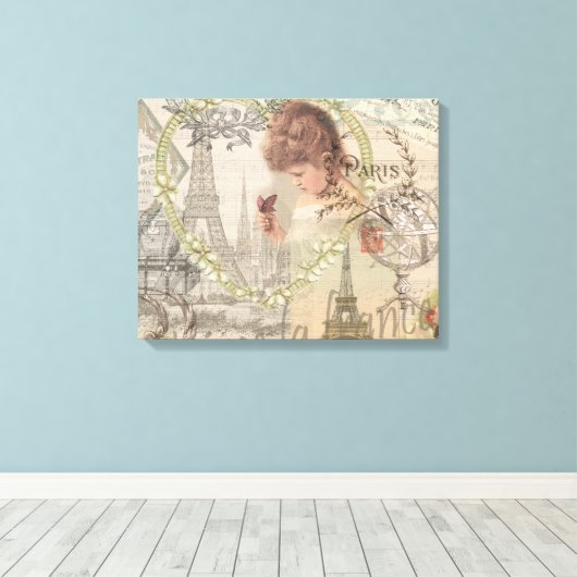 Parijs Frankrijk  meisje Eiffel Canvas Afdruk (Insitu (Houten vloer))