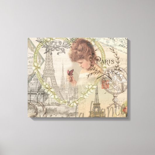 Parijs Frankrijk  meisje Eiffel Canvas Afdruk (Voorkant)