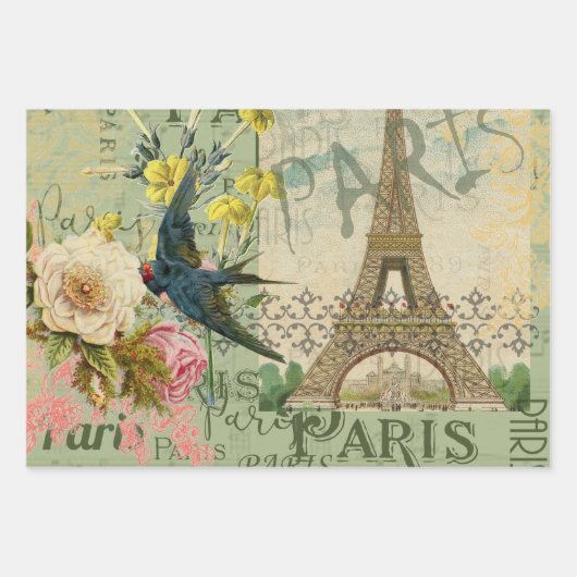 Parijs Frankrijk  meisje Eiffel Inpakpapier Vel (Voorkant 3)