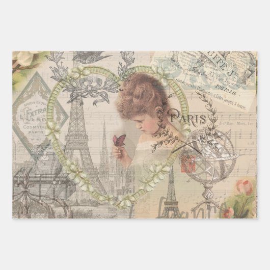 Parijs Frankrijk  meisje Eiffel Inpakpapier Vel (Voorkant)
