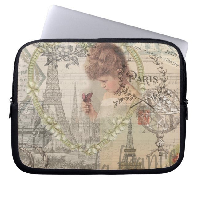 Parijs Frankrijk  meisje Eiffel Laptop Sleeve (Voorkant)