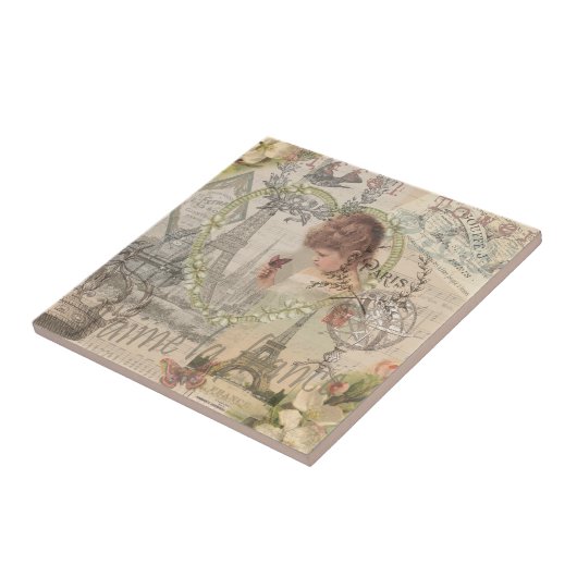 Parijs Frankrijk  meisje Eiffel Tegeltje (Zijkant)