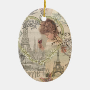 Parijs Frankrijk Mooie Meisje Zachte Eiffeltoren Keramisch Ornament