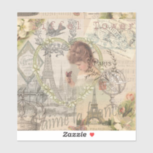Parijs Frankrijk Mooie Meisje Zachte Eiffeltoren Sticker