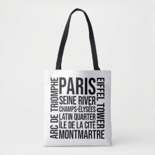 Parijs, Frankrijk oriëntatiepunten Typografie Word Draagtas