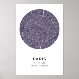 Parijs Frankrijk Paarse cirkel kaart Poster