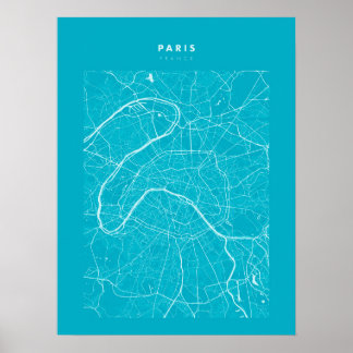 Parijs - Frankrijk Poster Ligh Blue City Map